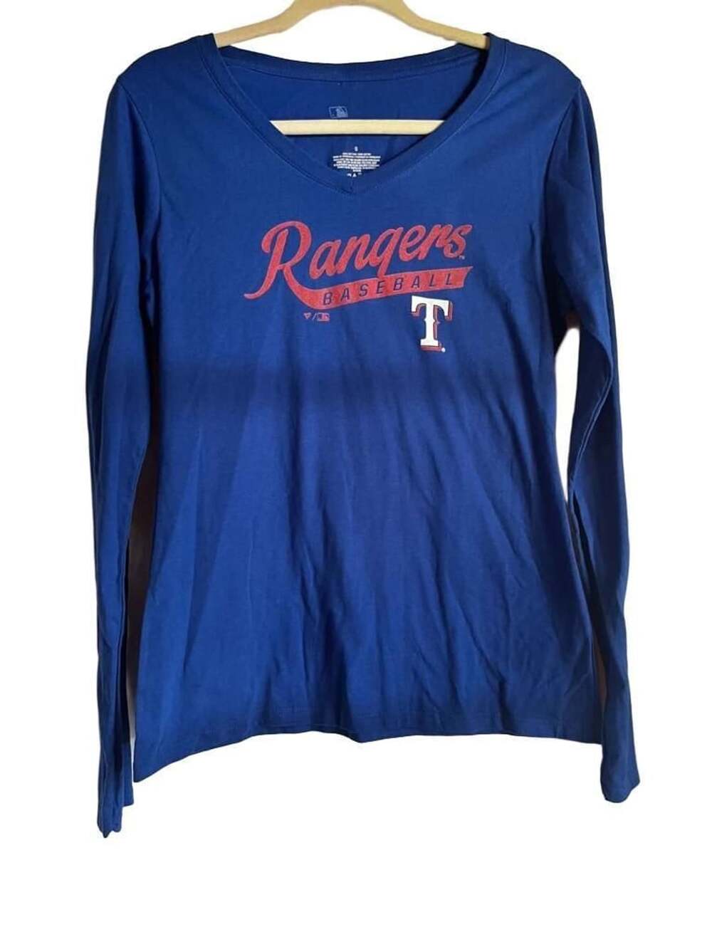 Fanatics Texas Rangers Long Sleeve V-Neck T-Shirt Size S Blue